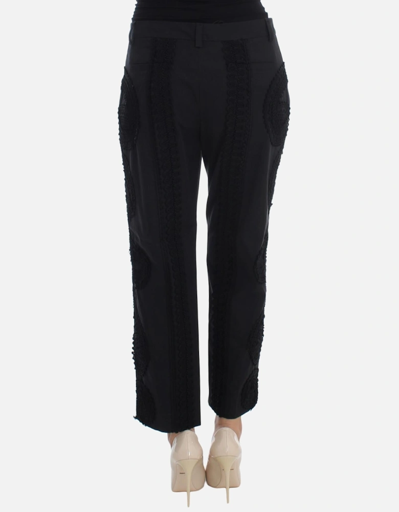 Lace Detail Trousers Cropped Style Women - Black Jeans