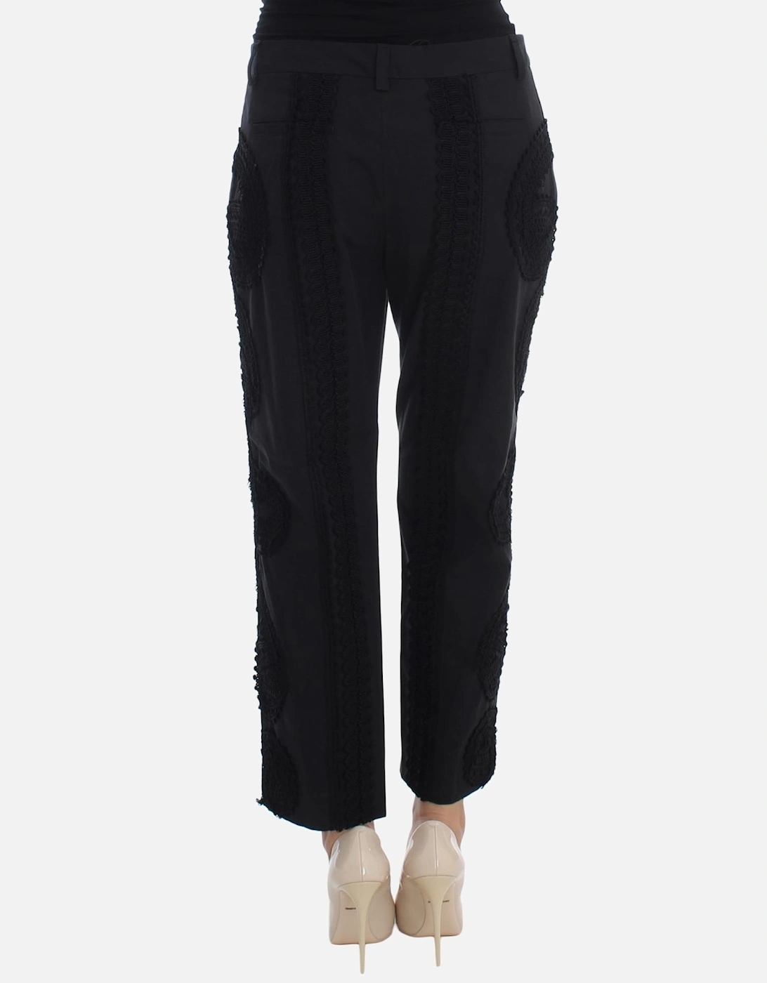 Lace Detail Trousers Cropped Style Women - Black Jeans