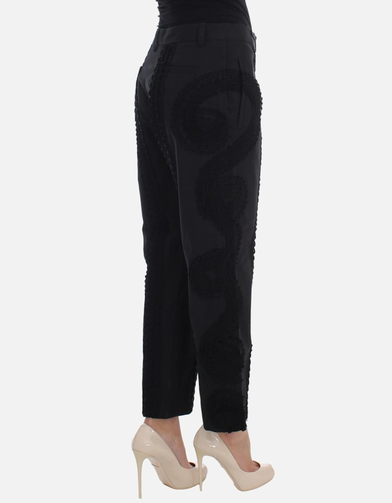 Lace Detail Trousers Cropped Style Women - Black Jeans