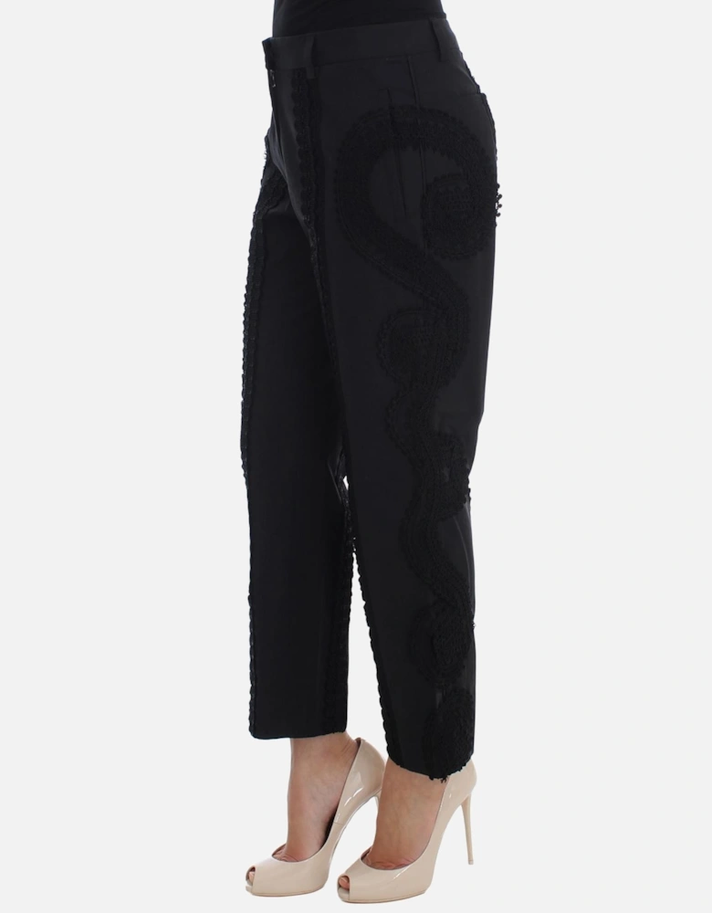 Lace Detail Trousers Cropped Style Women - Black Jeans
