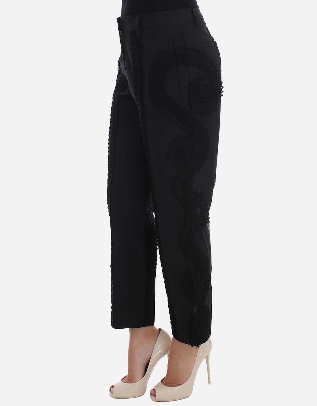 Lace Detail Trousers Cropped Style Women - Black Jeans