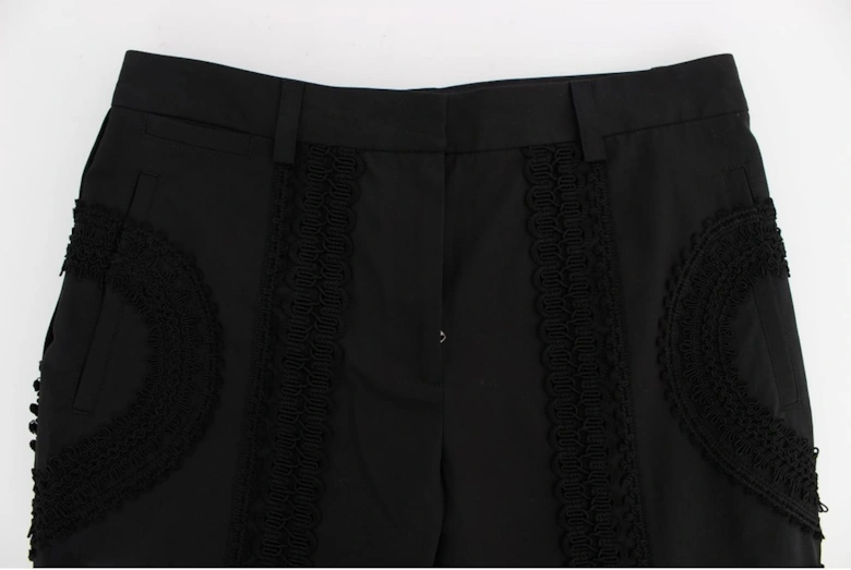 Lace Detail Trousers Cropped Style Women - Black Jeans