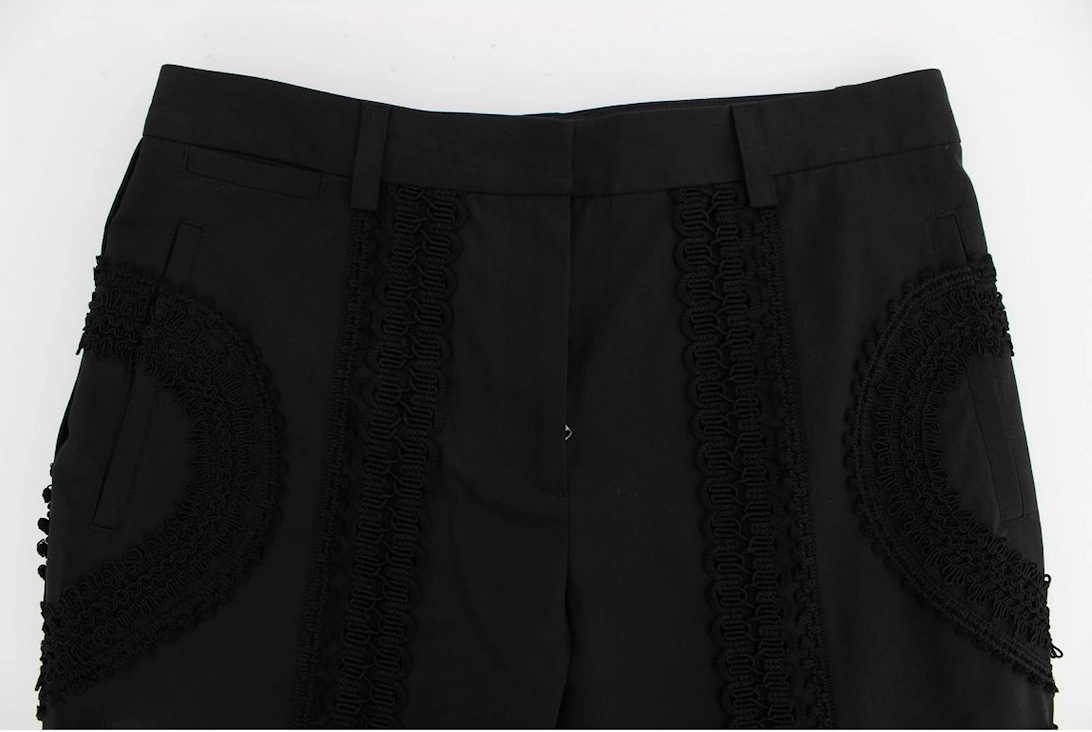 Lace Detail Trousers Cropped Style Women - Black Jeans