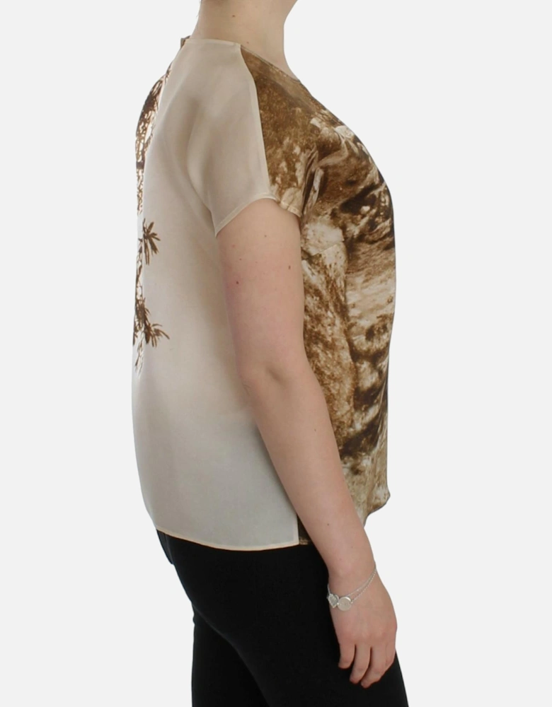 Dolce Gabbana Stone Print Silk Top SIG13216 Women - Brown T-Shirts