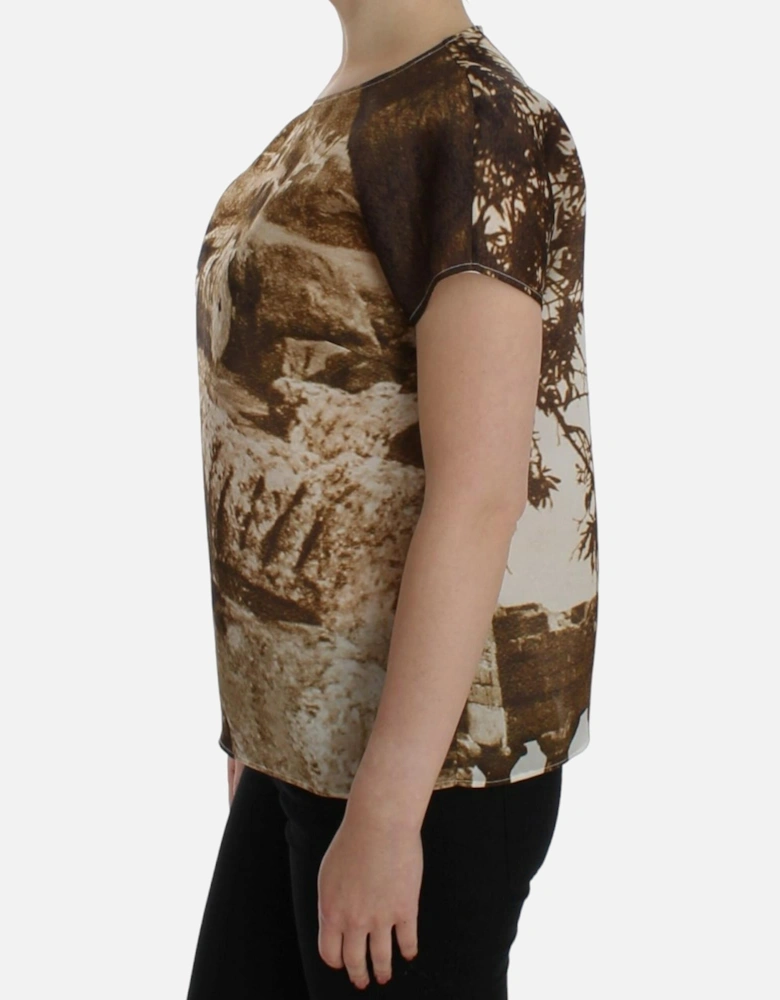 Dolce Gabbana Stone Print Silk Top SIG13216 Women - Brown T-Shirts