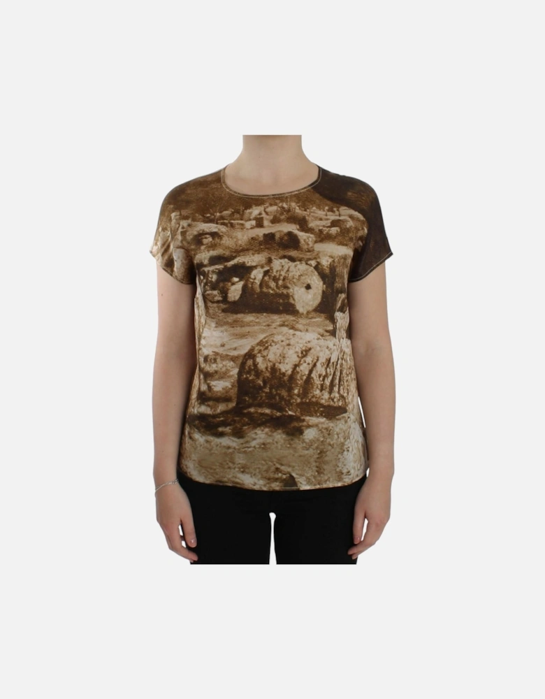 Dolce Gabbana Stone Print Silk Top SIG13216 Women - Brown T-Shirts