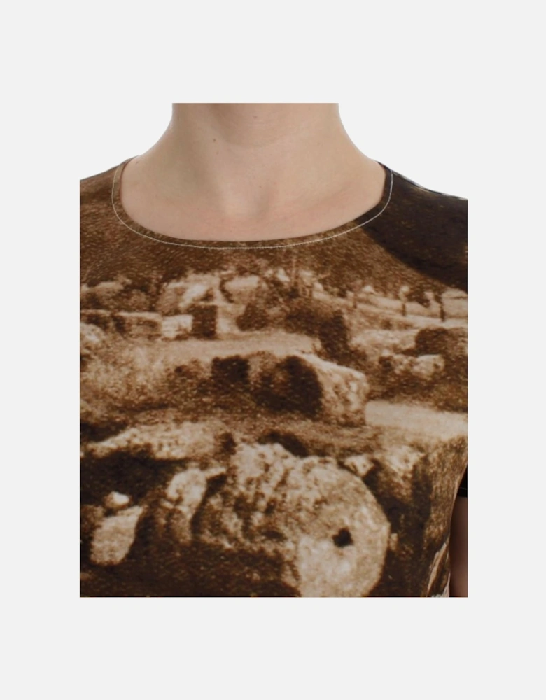 Dolce Gabbana Stone Print Silk Top SIG13216 Women - Brown T-Shirts