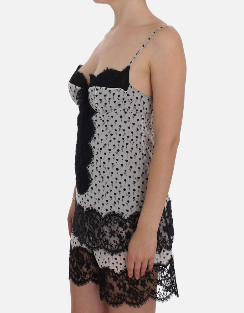 Dolce Gabbana Slip Dress Floral Print Lace Trim Women - Black