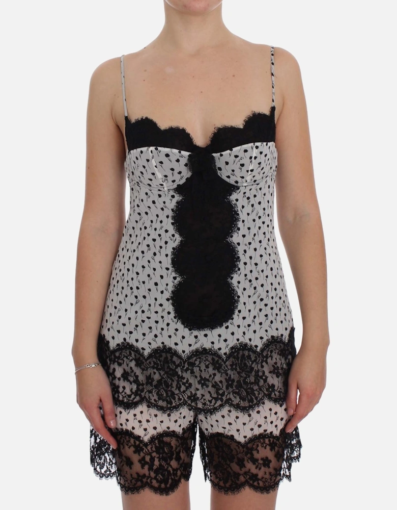 Dolce Gabbana Slip Dress Floral Print Lace Trim Women - Black