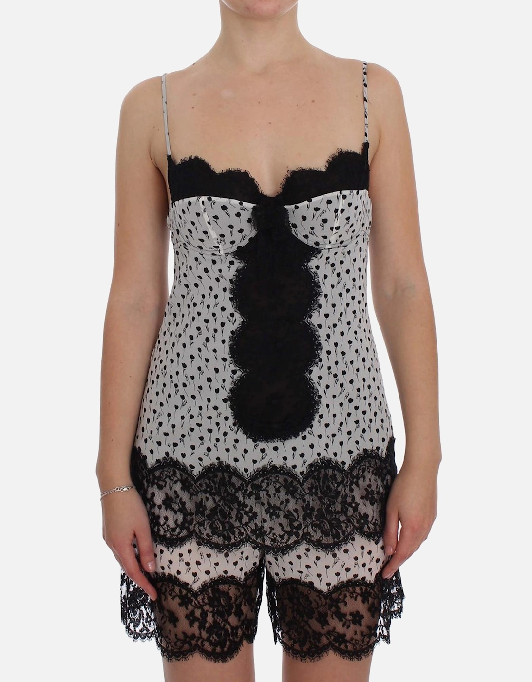 Dolce Gabbana Slip Dress Floral Print Lace Trim Women - Black, 7 of 6