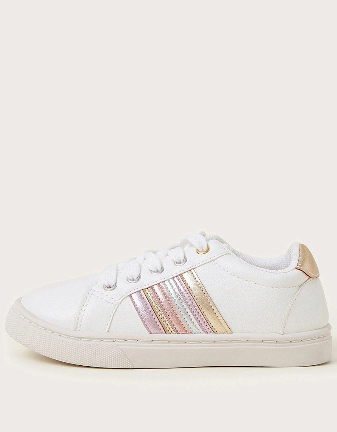 Girls Metallic Stripe Trainers - Light Cream, 2 of 1