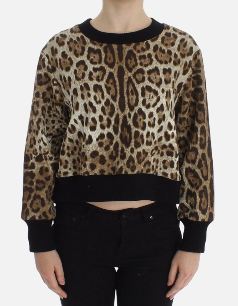 Cropped Leopard Print Knit Sweater Women - Brown