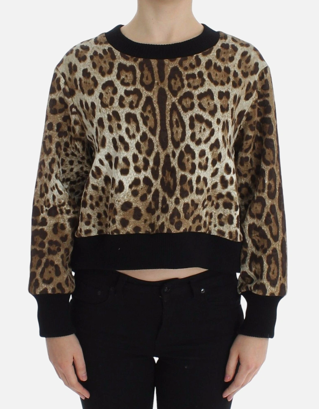 Cropped Leopard Print Knit Sweater Women - Brown, 7 of 6