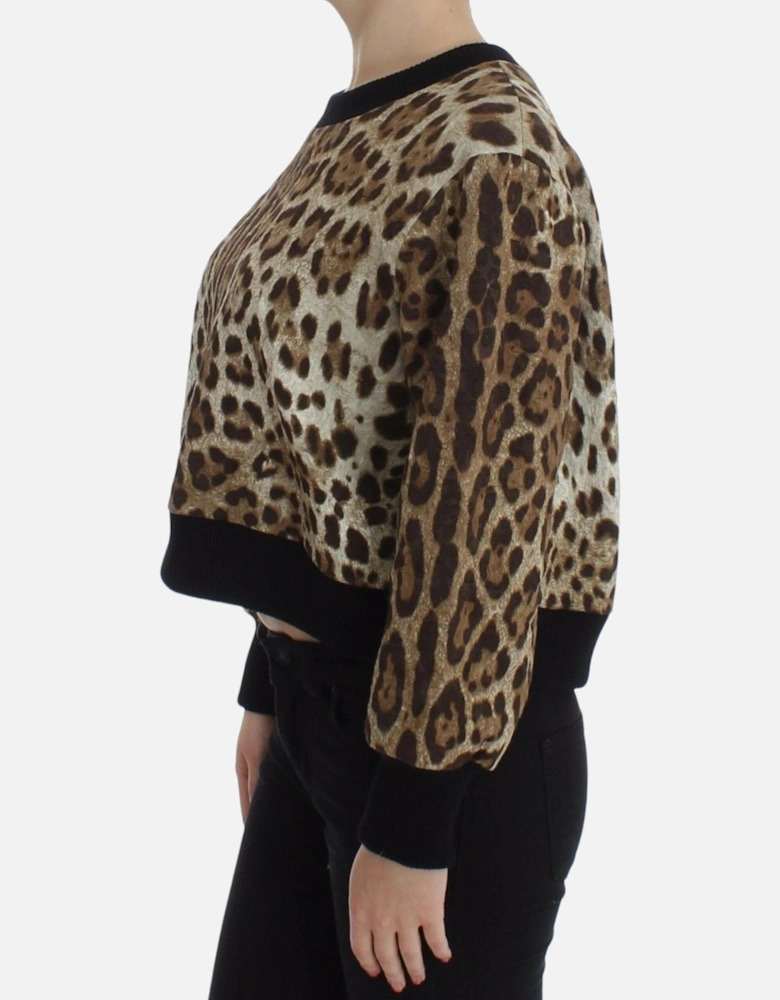 Cropped Leopard Print Knit Sweater Women - Brown