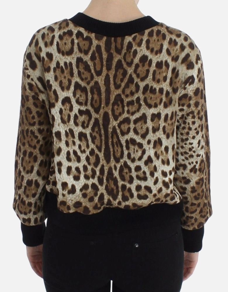 Cropped Leopard Print Knit Sweater Women - Brown