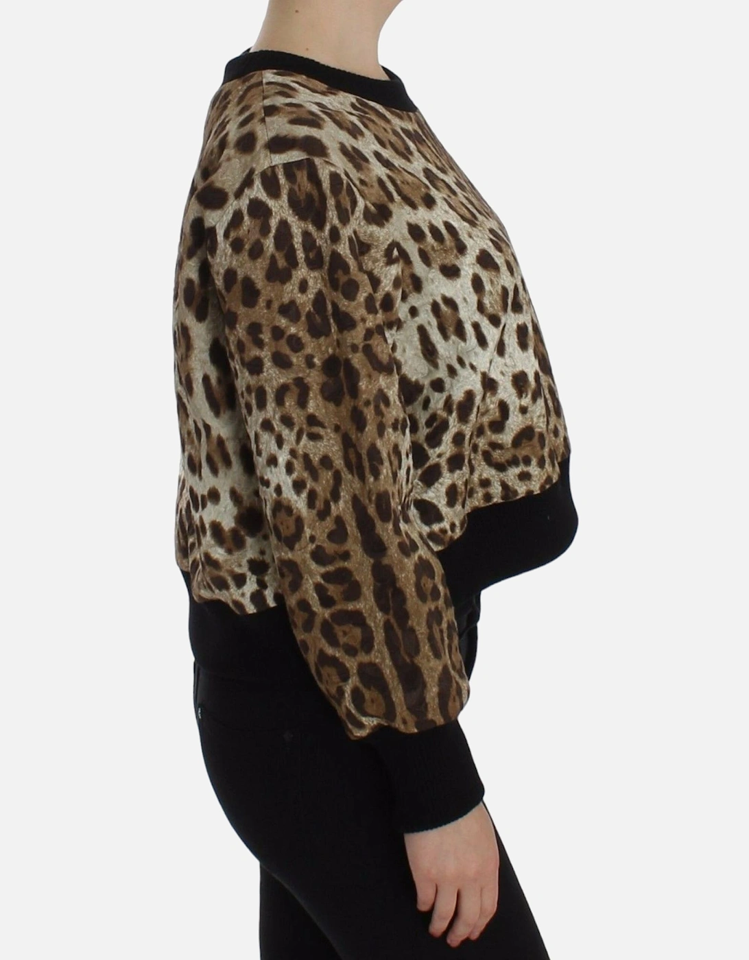 Cropped Leopard Print Knit Sweater Women - Brown