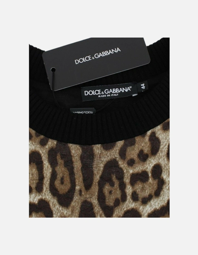 Cropped Leopard Print Knit Sweater Women - Brown