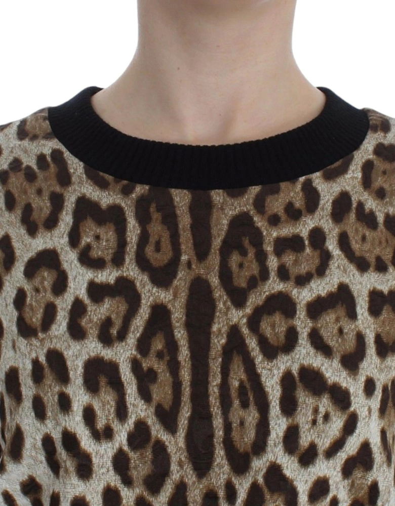 Cropped Leopard Print Knit Sweater Women - Brown