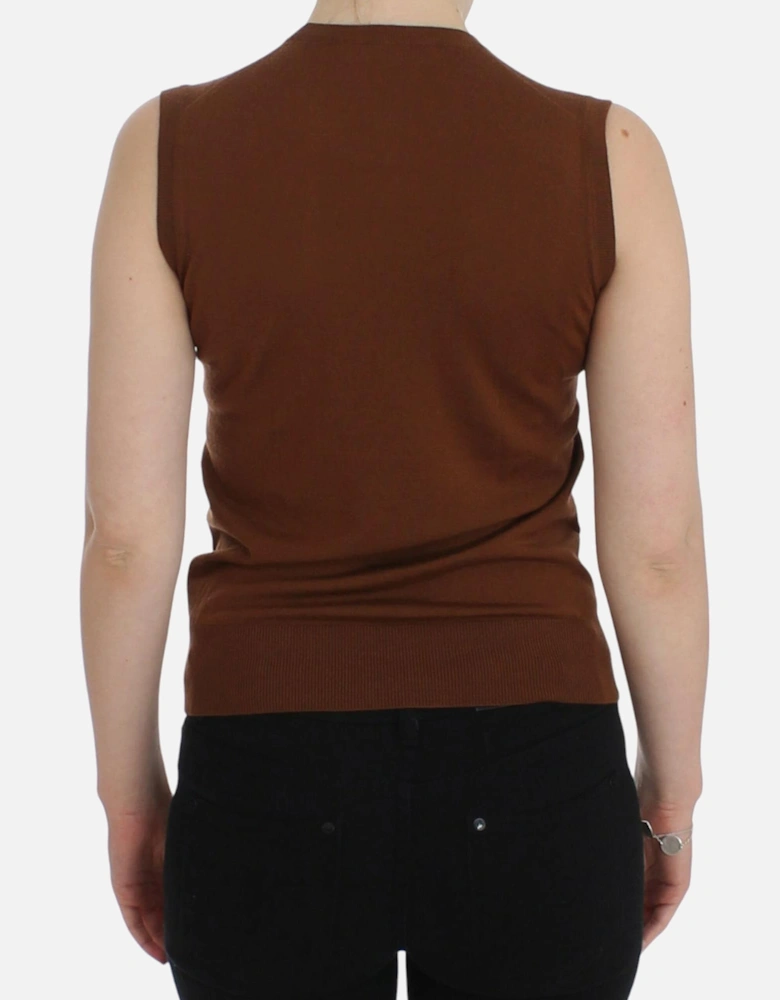 Dolce Gabbana Floral Knit Top Sleeveless Women - Beige Sweaters