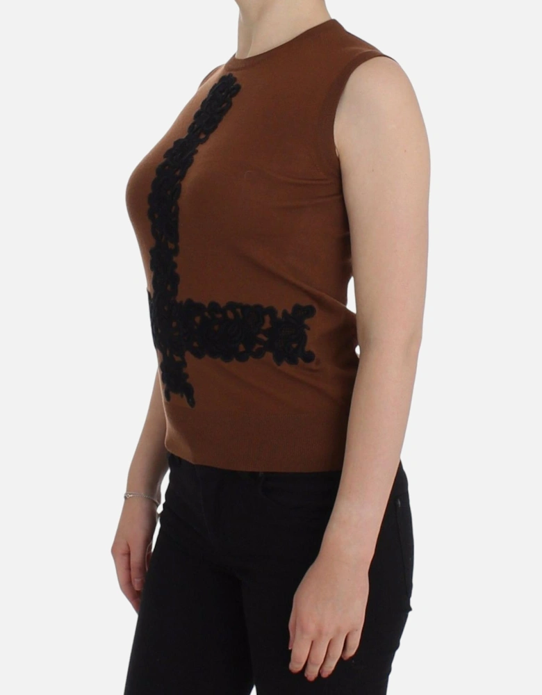 Dolce Gabbana Floral Knit Top Sleeveless Women - Beige Sweaters