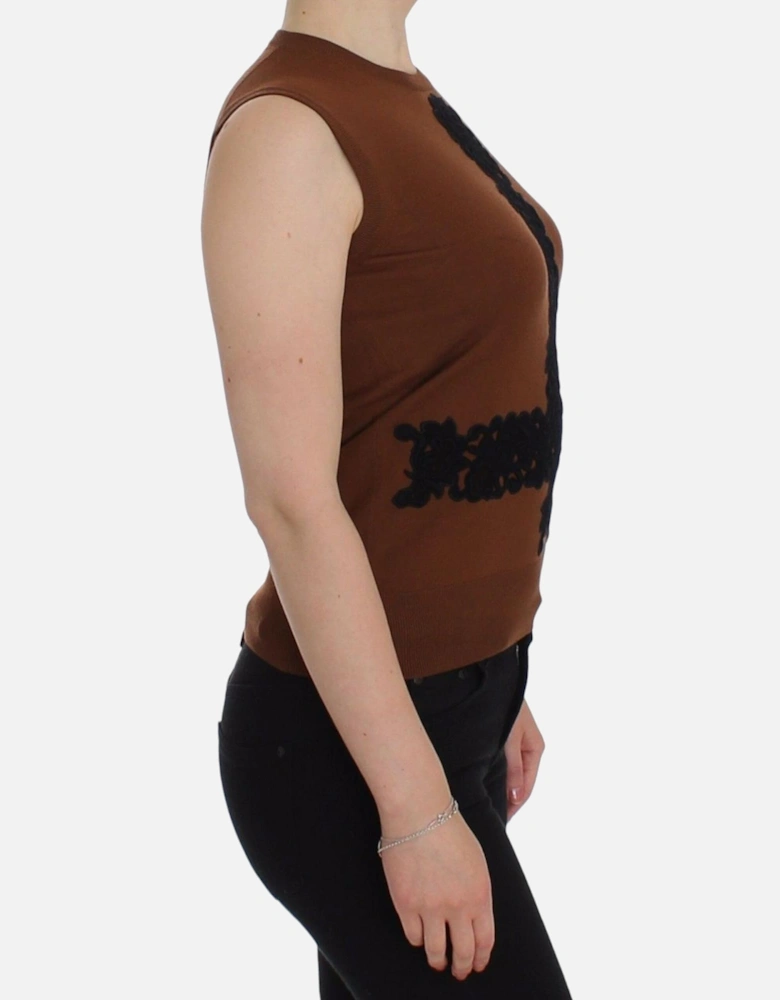 Dolce Gabbana Floral Knit Top Sleeveless Women - Beige Sweaters