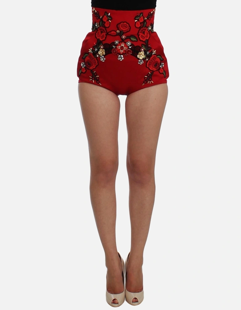 Dolce Gabbana Shorts High Waist Floral Embroidery Women - Red