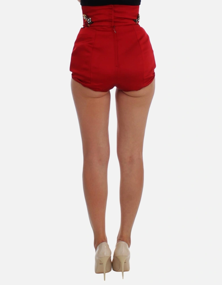 Dolce Gabbana Shorts High Waist Floral Embroidery Women - Red