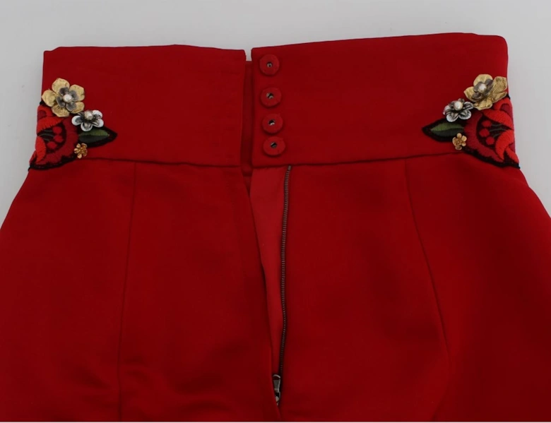 Dolce Gabbana Shorts High Waist Floral Embroidery Women - Red