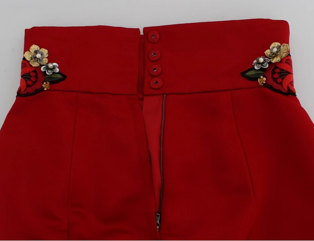 Dolce Gabbana Shorts High Waist Floral Embroidery Women - Red