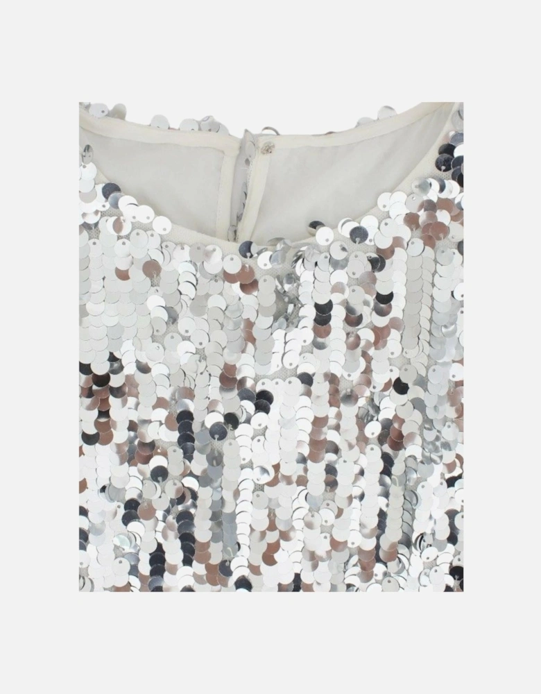 Sequined Party Evening Blouse with Back Button Women - Silver T-Shirts