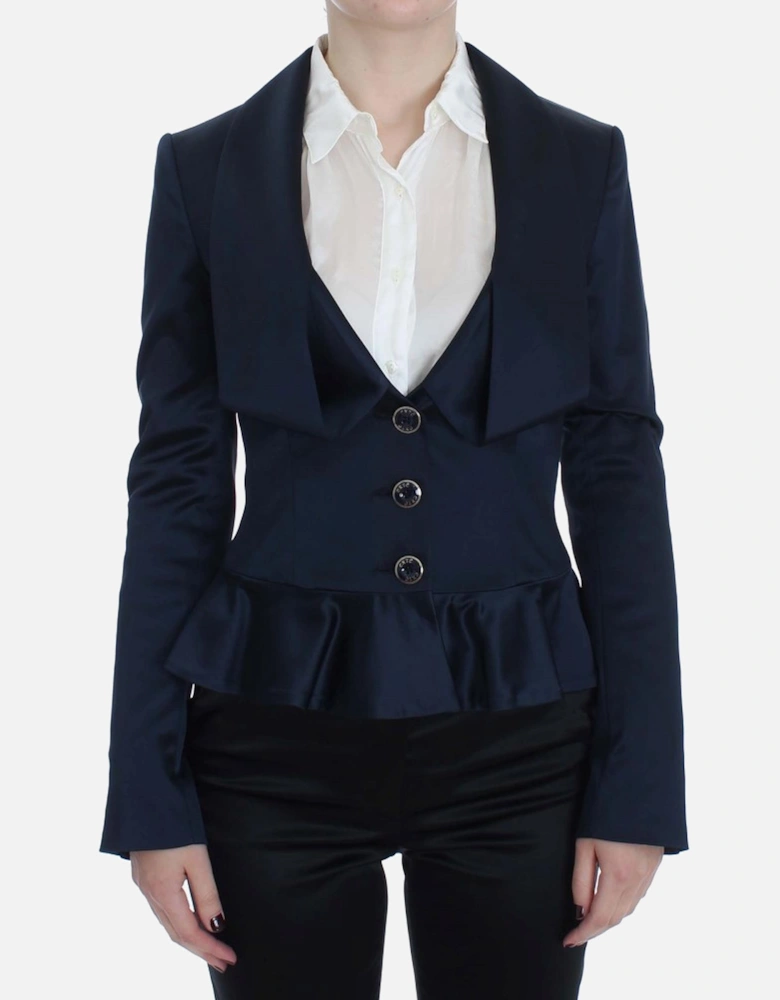 Elegant 3-Button Blazer Jacket with Logo Details Women - Blue Suits