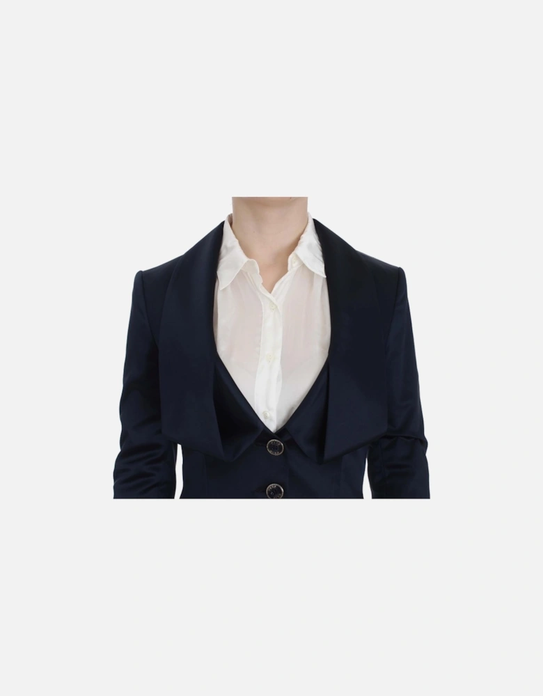 Elegant 3-Button Blazer Jacket with Logo Details Women - Blue Suits