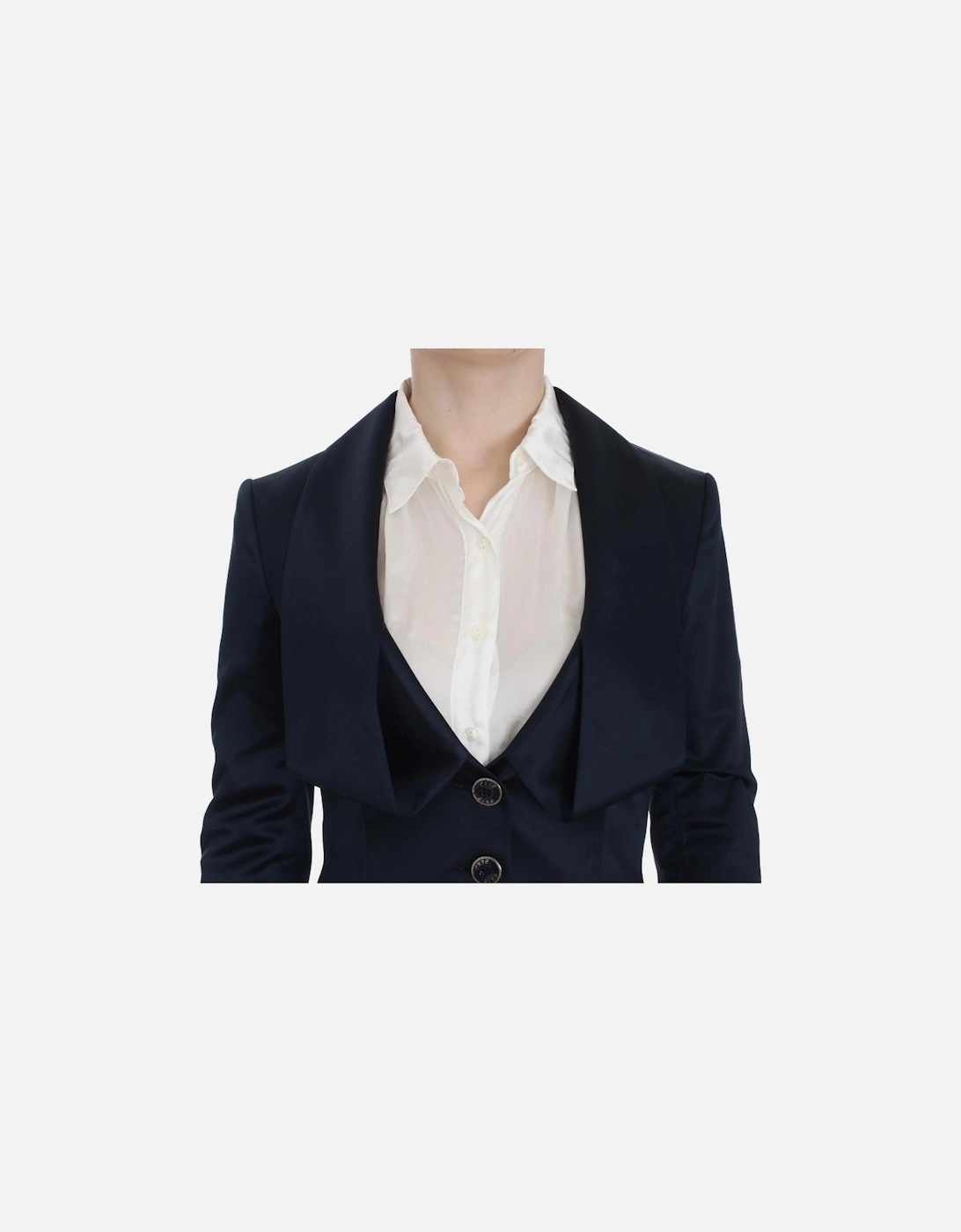 Elegant 3-Button Blazer Jacket with Logo Details Women - Blue Suits