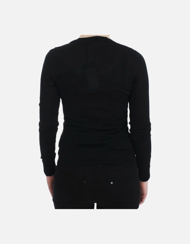 Black Knitwear Sweater Long Sleeve Round Neck Women