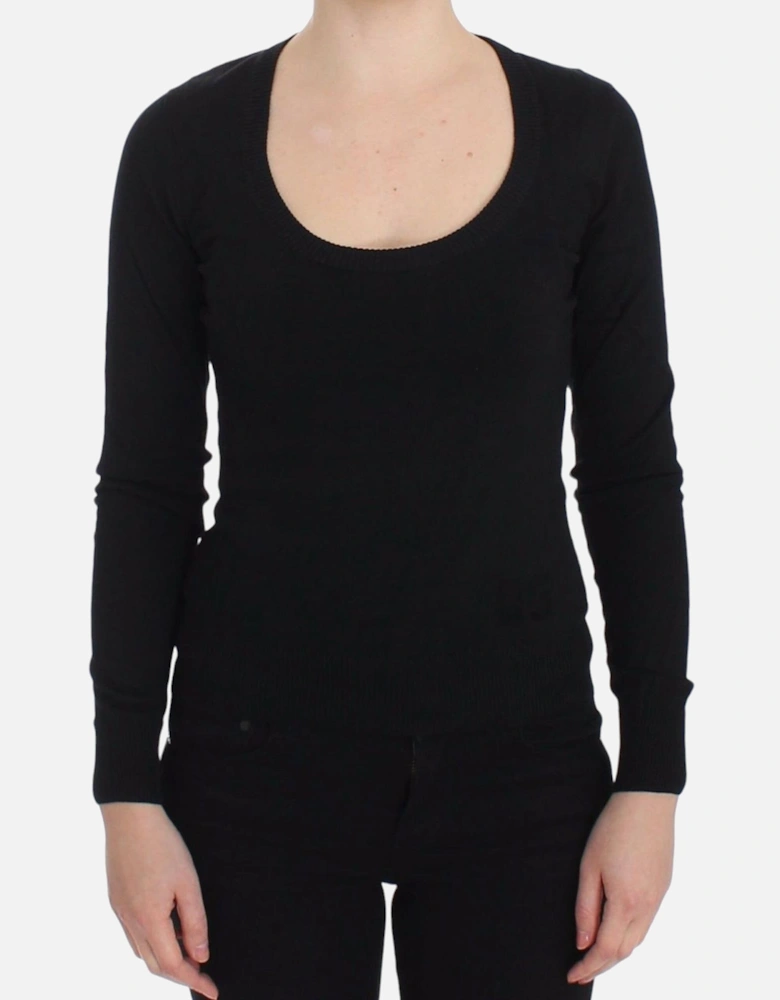 Black Knitwear Sweater Long Sleeve Round Neck Women