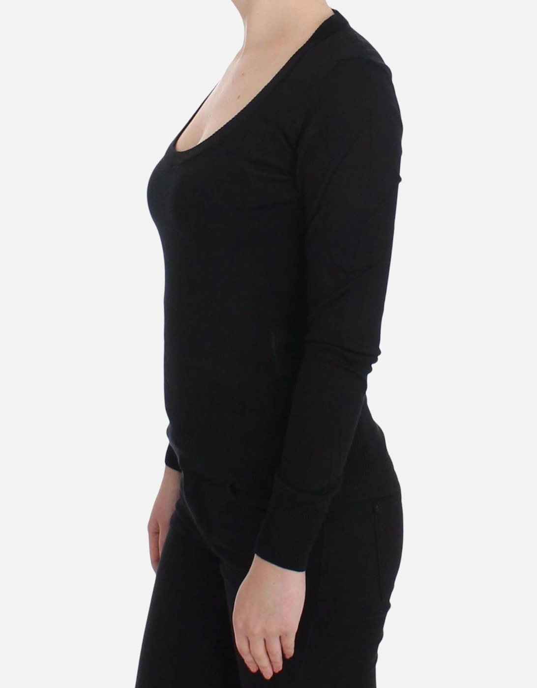 Black Knitwear Sweater Long Sleeve Round Neck Women