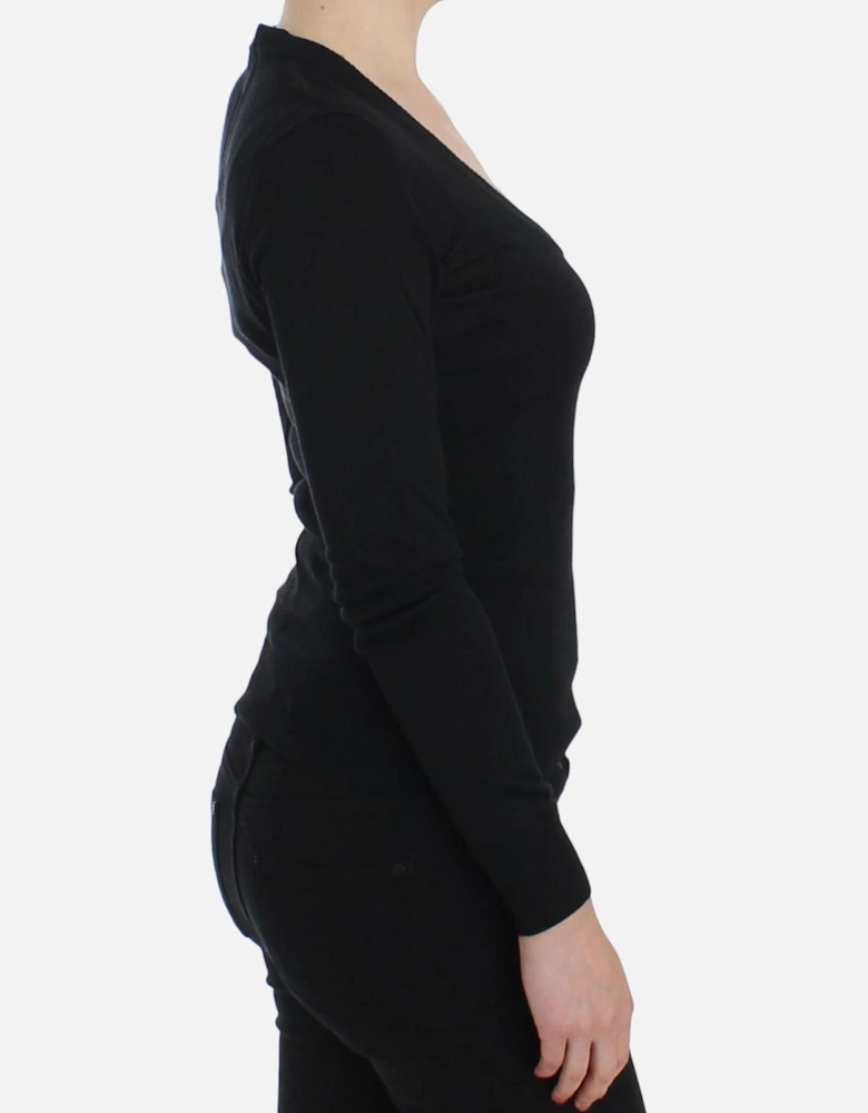 Black Knitwear Sweater Long Sleeve Round Neck Women
