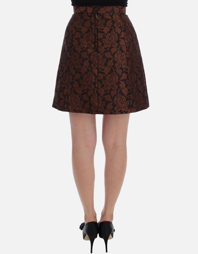 Floral Brocade Mini Skirt Women - Brown