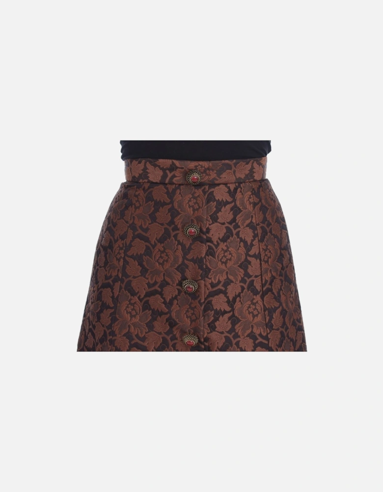 Floral Brocade Mini Skirt Women - Brown