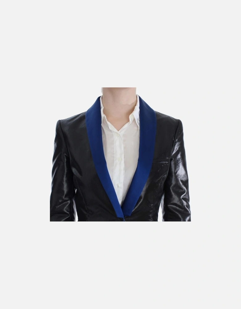 Black Blazer Skirt Suit Blue Contrast Women Suits