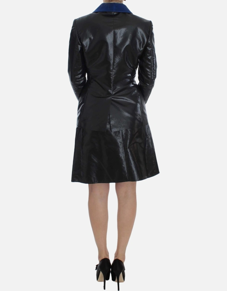 Black Blazer Skirt Suit Blue Contrast Women Suits