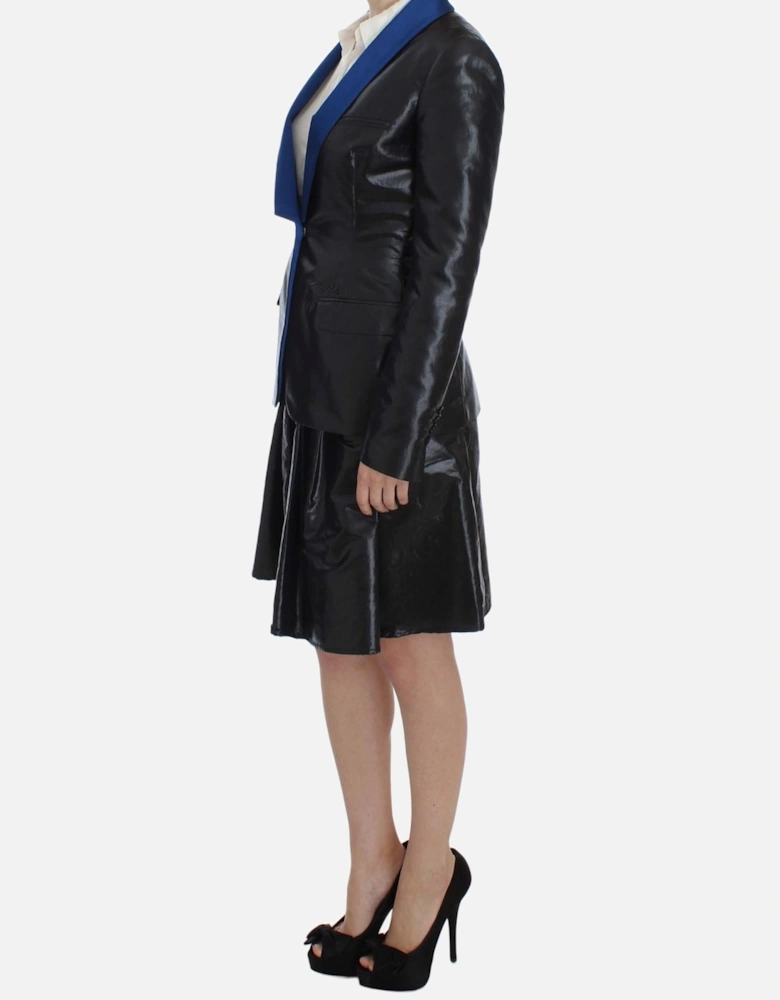 Black Blazer Skirt Suit Blue Contrast Women Suits