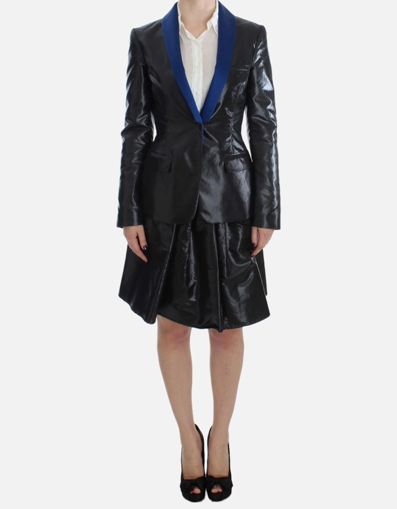 Black Blazer Skirt Suit Blue Contrast Women Suits