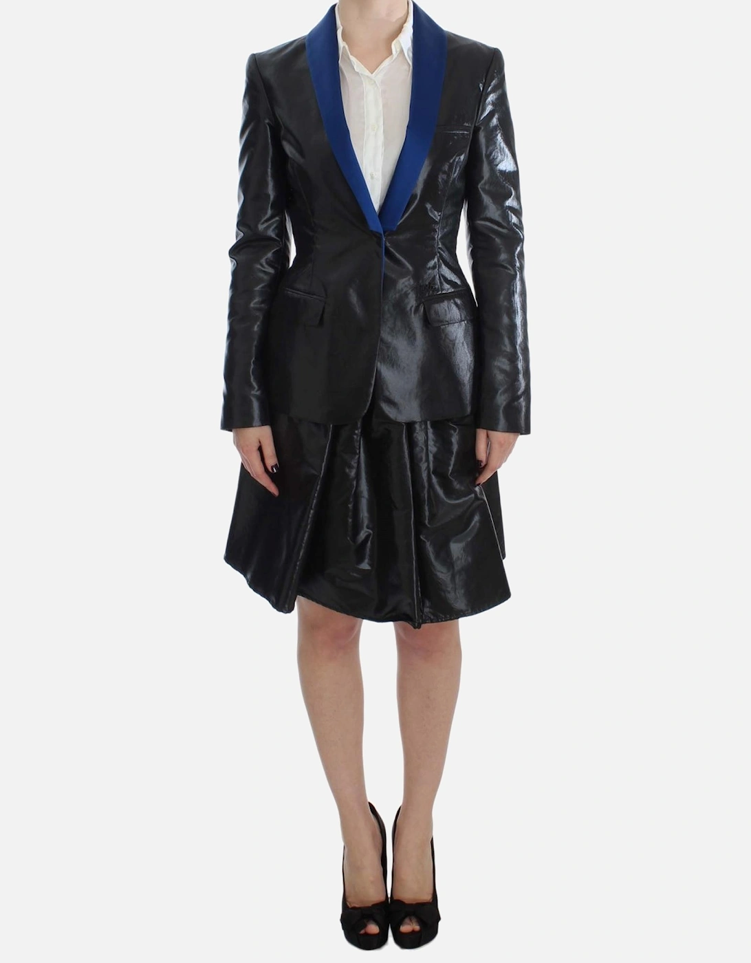 Black Blazer Skirt Suit Blue Contrast Women Suits, 7 of 6