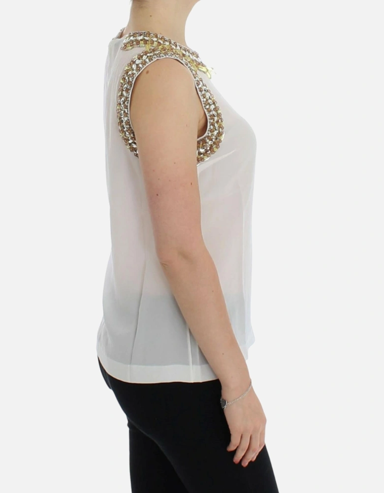 Dolce Gabbana Sleeveless Blouse Beaded Neckline Women - White T-Shirts