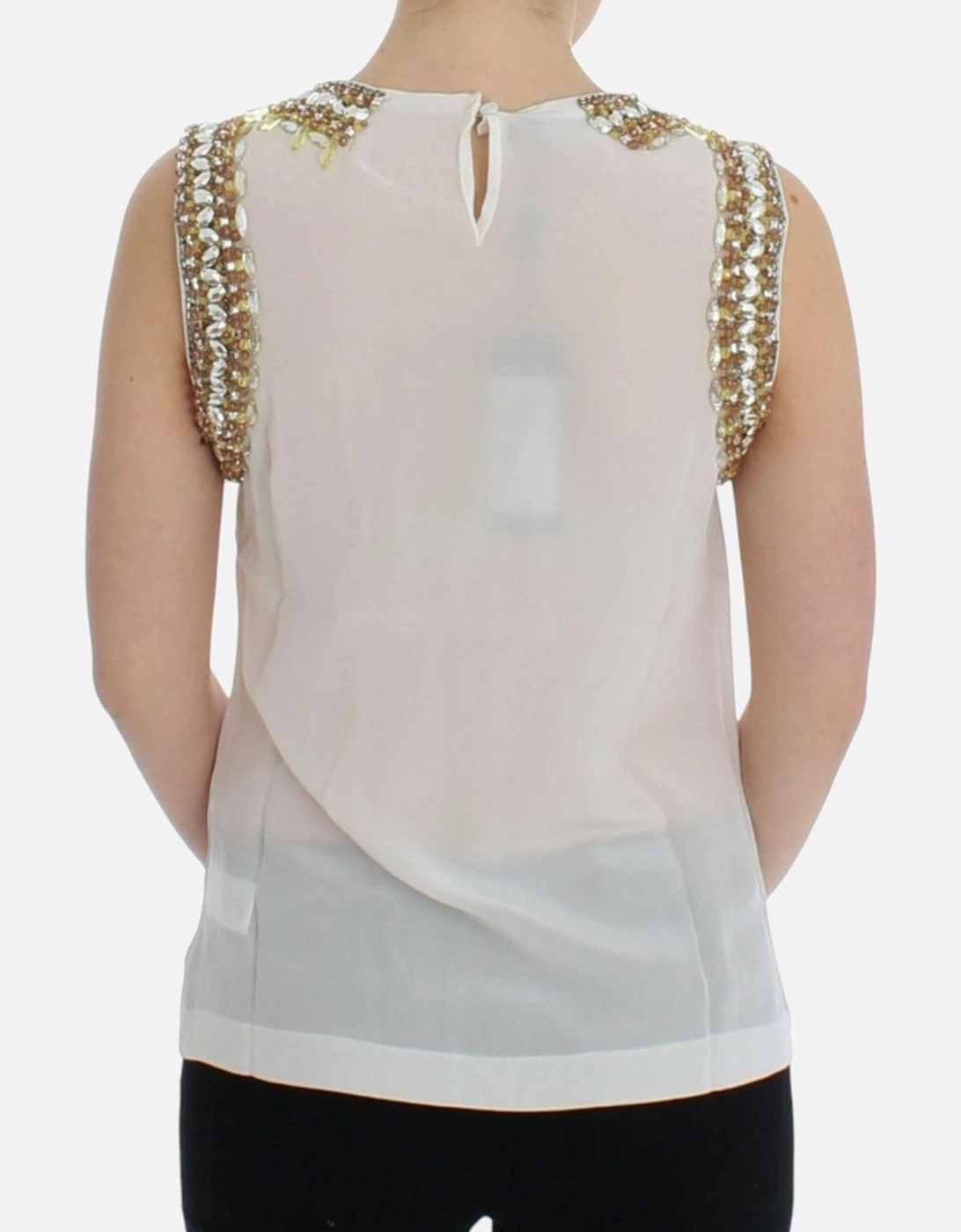 Dolce Gabbana Sleeveless Blouse Beaded Neckline Women - White T-Shirts