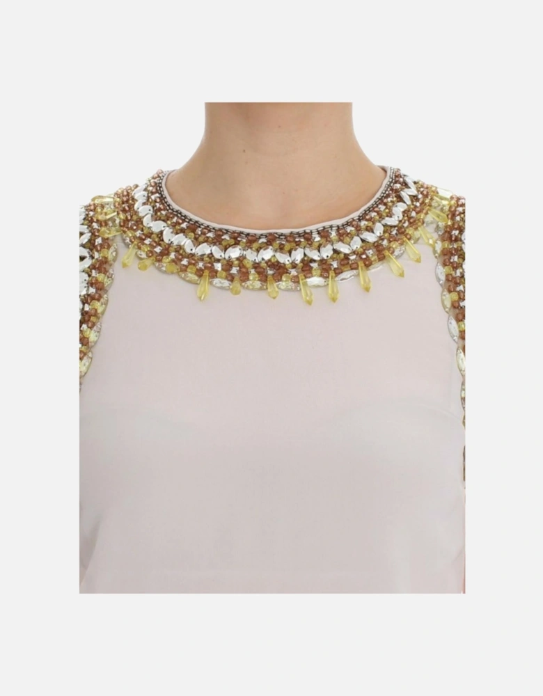 Dolce Gabbana Sleeveless Blouse Beaded Neckline Women - White T-Shirts