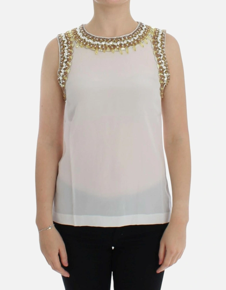 Dolce Gabbana Sleeveless Blouse Beaded Neckline Women - White T-Shirts