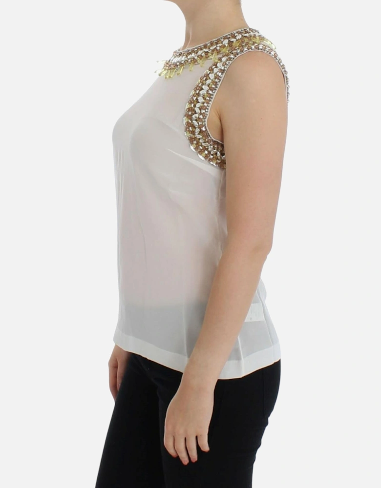 Dolce Gabbana Sleeveless Blouse Beaded Neckline Women - White T-Shirts