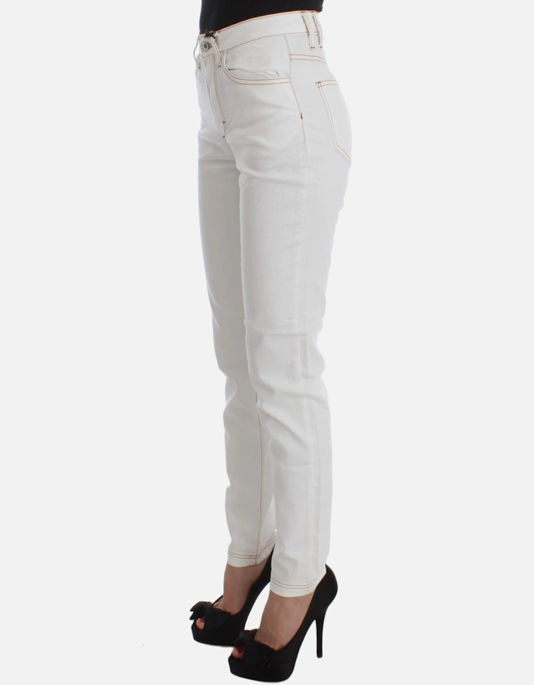 Slim Fit White Jeans with Zipper Fly Women Jeans